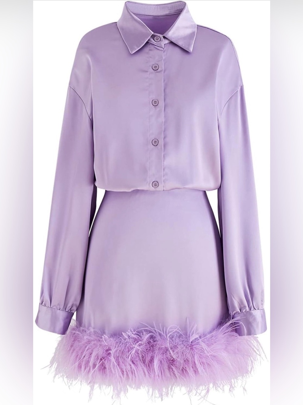 Lavender Button Down Collar Long Sleeve Satin Mini Dress. Women’s Size Small
